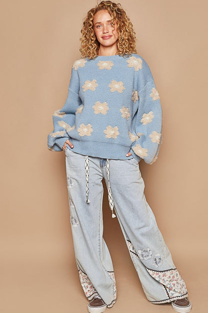 POL Daisy Pattern Drop Shoulder Sweater Shirt Apparel Clothing Tops POL Ship from USA Shirts USA Women Trendsi https://www.cyberehub.com