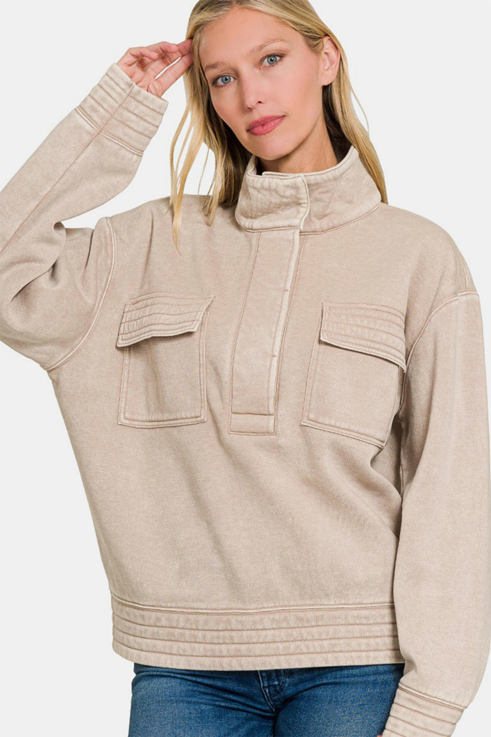 Zenana Acid Washed Half Snap Fleece Sweatshirt Ash Mocha Tops/Jackets/Sweaters Clothing Tops Ship from USA TikTok Trendsi USPS Walmart Zenana Trendsi https://www.cyberehub.com