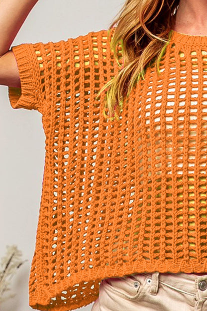 BiBi Hollowed Out Short Sleeve Knit Cover Up Shirt Apparel BiBi Clothing Tops Ship from USA Shirts USA Women Trendsi https://www.cyberehub.com