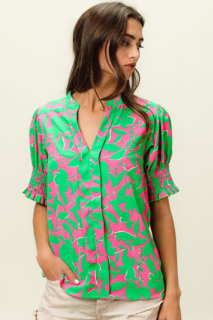 BiBi Smocked Cuff Floral Contrast Top Tops/Jackets/Sweaters BiBi Clothing Tops Ship from USA TikTok Trendsi USPS Walmart Trendsi https://www.cyberehub.com