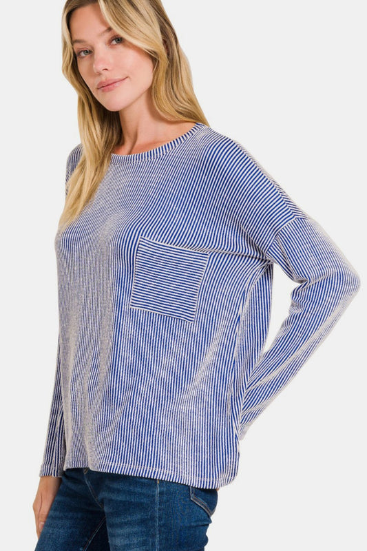 Zenana Ribbed Striped Long Sleeve T-Shirt Tops/Jackets/Sweaters Clothing Tops Ship from USA TikTok Trendsi USPS Walmart Zenana Trendsi https://www.cyberehub.com