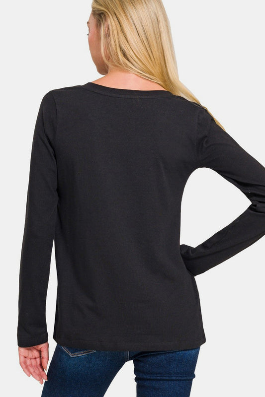 Zenana Full Size V-Neck Long Sleeve T-Shirt Apparel/Tops Ship from USA TikTok Tops Trendsi USPS Walmart Walmart Apparel Zenana Trendsi https://www.cyberehub.com