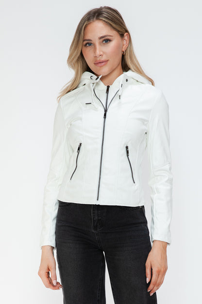 Snobbish Faux Leather Zip Up Drawstring Hooded Jacket White Tops/Jackets/Sweaters Clothing Tops Ship from USA Snobbish TikTok Trendsi USPS Walmart Trendsi https://www.cyberehub.com