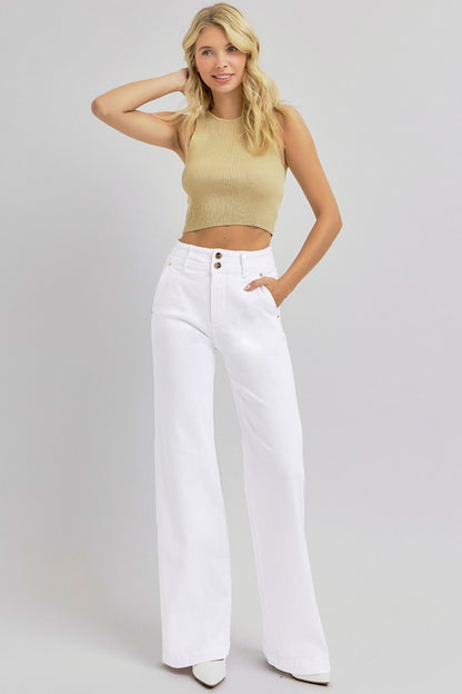 RISEN Full Size Tummy Control Double Button Wide Leg Jeans Bottoms Bottoms Clothing Pants RISEN Ship from USA Women Trendsi https://www.cyberehub.com