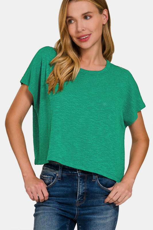 Zenana Round Neck Short Sleeve T-Shirt K Green Apparel/Tops Ship from USA TikTok Tops Trendsi USPS Walmart Walmart Apparel Zenana Trendsi https://www.cyberehub.com
