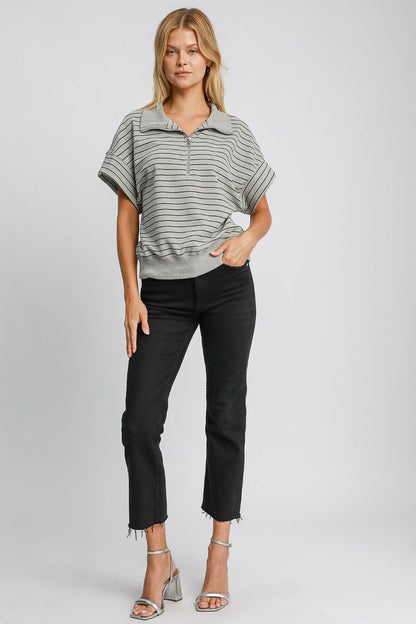 Umgee Striped Half Zip Short Sleeve Sweatshirt Apparel/Tops Ship from USA TikTok Tops Trendsi Umgee USA USPS Walmart Walmart Apparel Trendsi https://www.cyberehub.com