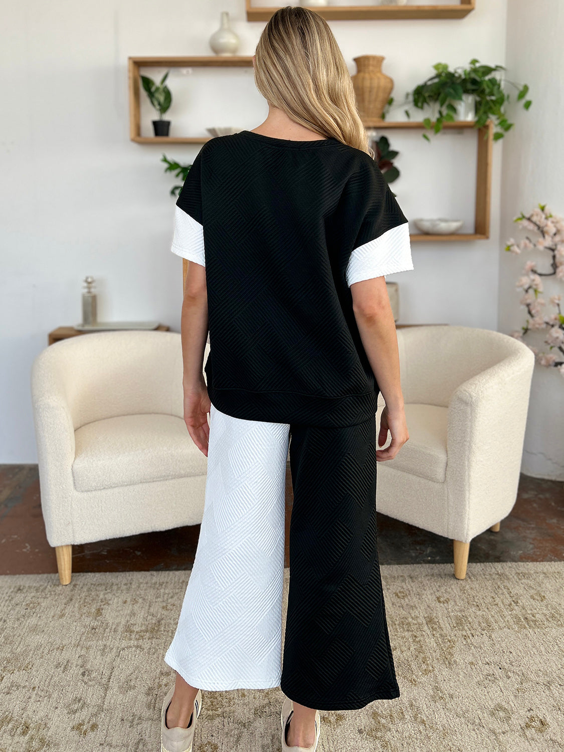 Double Take Full Size Texture Contrast T-Shirt and Wide Leg Pants Set Apparel/Tops Double Take Ship from USA TikTok Tops Trendsi USPS Walmart Walmart Apparel Trendsi https://www.cyberehub.com