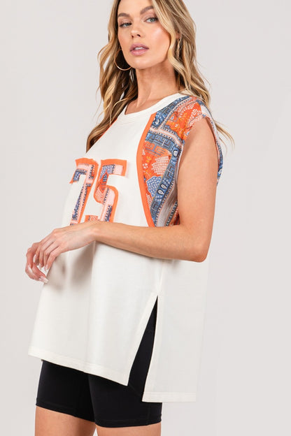 SAGE + FIG Patch Print Side Slit Sleeveless Top Tops/Jackets/Sweaters Clothing Tops SAGE+FIG Ship from USA TikTok Trendsi USPS Walmart Trendsi https://www.cyberehub.com