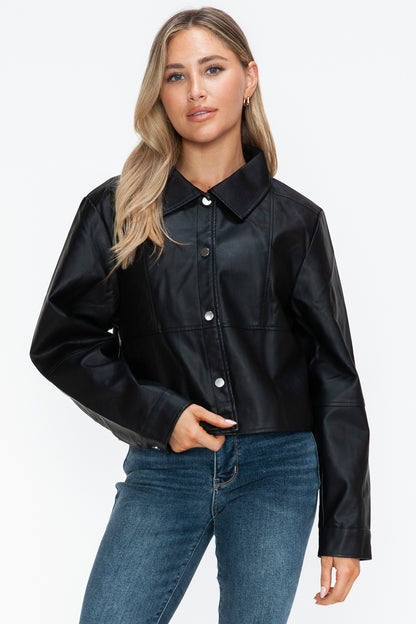 Snobbish Snap Down Long Sleeve PU Leather Jacket Tops/Jackets/Sweaters Clothing Tops Ship from USA Snobbish TikTok Trendsi USPS Walmart Trendsi https://www.cyberehub.com