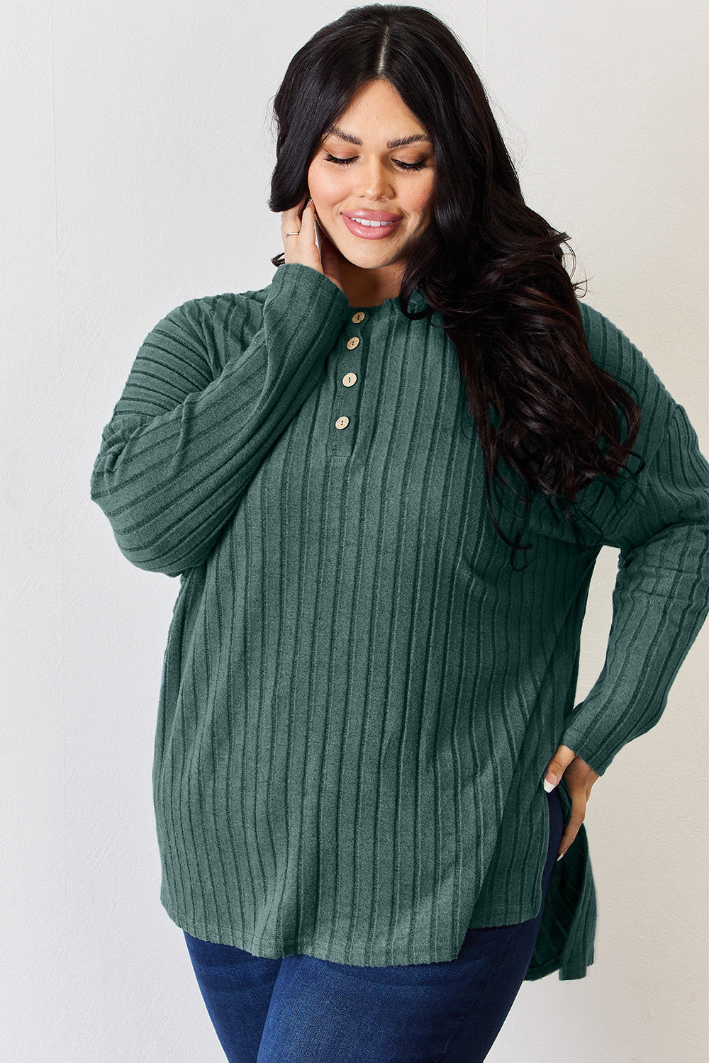 Basic Bae Full Size Ribbed Half Button Long Sleeve High-Low T-Shirt Apparel/Tops Basic Bae Ship from USA TikTok Tops Trendsi USPS Walmart Walmart Apparel Trendsi https://www.cyberehub.com
