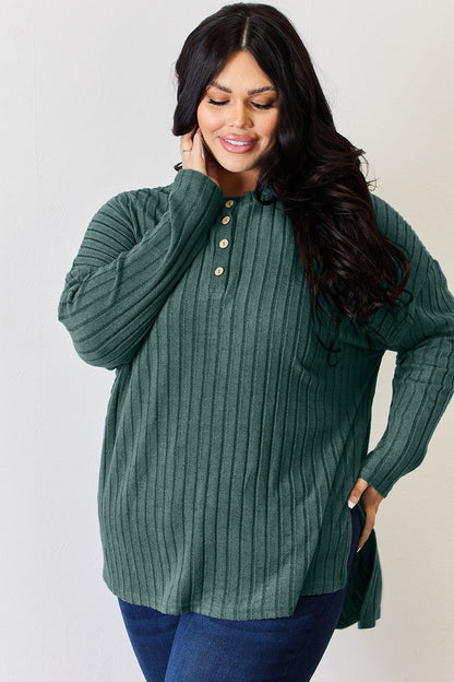 Basic Bae Full Size Ribbed Half Button Long Sleeve High-Low T-Shirt Apparel/Tops Basic Bae Ship from USA TikTok Tops Trendsi USPS Walmart Walmart Apparel Trendsi https://www.cyberehub.com