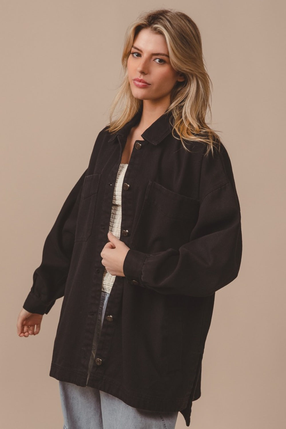 BiBi Button Up Washed Jacket with Pockets Tops/Jackets/Sweaters BiBi Clothing Tops Ship from USA TikTok Trendsi USPS Walmart Trendsi https://www.cyberehub.com