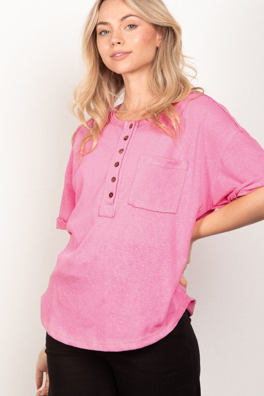 VERY J Twisted Sleeve Band Half Button Top Pink Tops/Jackets/Sweaters Clothing Tops Ship from USA TikTok Trendsi USPS VERY J Walmart Trendsi https://www.cyberehub.com