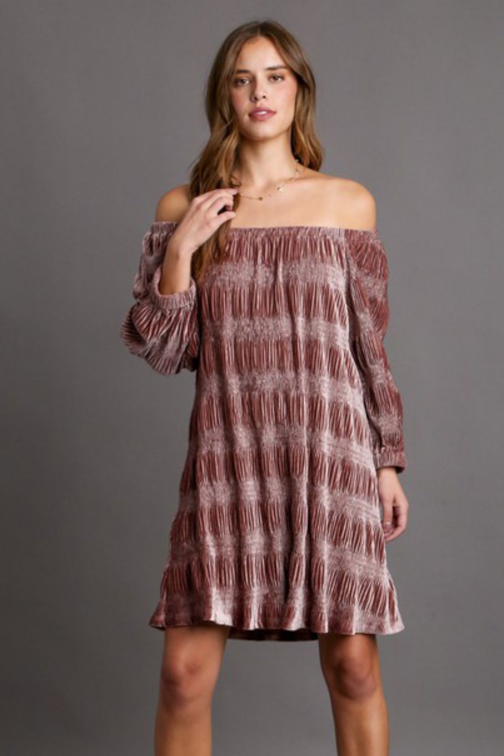 Umgee Off-Shoulder Balloon Sleeve Velvet Mini Dress Apparel Apparel Ship from USA TikTok Trendsi Umgee USA Trendsi https://www.cyberehub.com