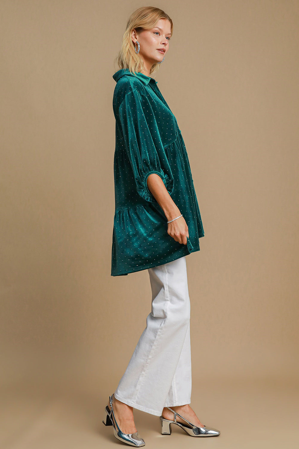 Umgee Full Size Polka Dot Collared Neck Button Up Shirt Apparel/Tops Ship from USA TikTok Tops Trendsi Umgee USA USPS Walmart Walmart Apparel Trendsi https://www.cyberehub.com