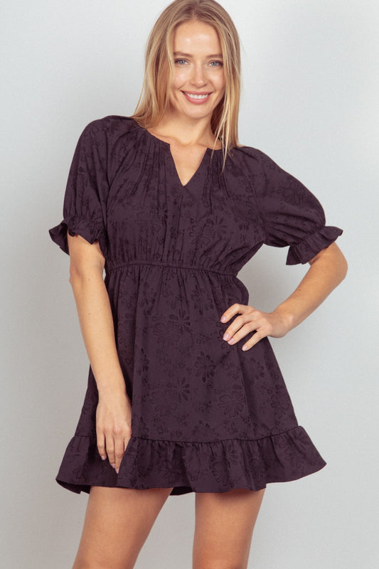 VERY J Floral Textured Woven Ruffled Mini Dress BLACK Apparel/Dress Dress Memorial Day Sale Ship from USA TikTok Trendsi USPS VERY J Walmart Walmart Apparel Trendsi https://www.cyberehub.com