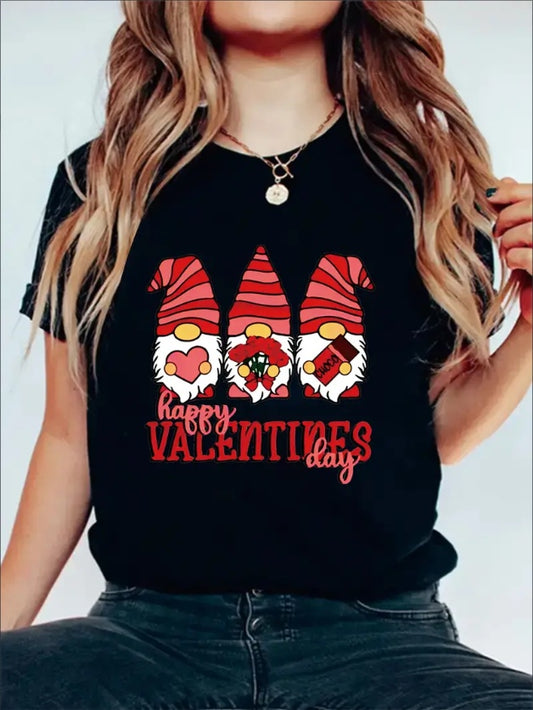 Dwarf Happy Valentines Day Print Tee, Casual Short Sleeve Crew Neck T-shirt, Women'S Clothing Apparel/Shirt/Graphic Shirt SNULLO https://www.cyberehub.com