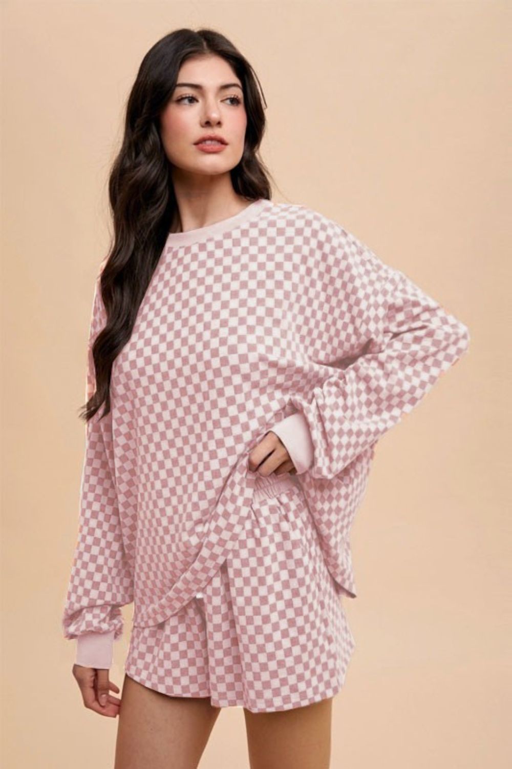 Annie Wear Checkered Round Neck Top and Drawstring Shorts Set Blush Pink Apparel Annie Wear Apparel Ship from USA TikTok Trendsi Trendsi https://www.cyberehub.com