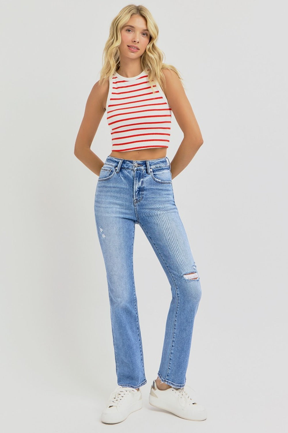 RISEN Full Size Distressed High-Rise Ankle Straight Jeans Bottoms Bottoms Clothing RISEN Ship from USA Women Trendsi https://www.cyberehub.com
