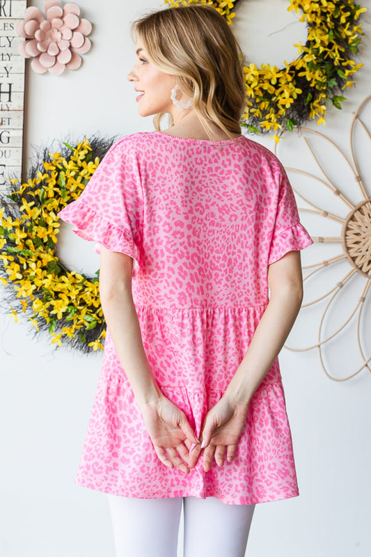 Heimish Full Size Leopard Ruffle Trim Short Sleeve Top Apparel/Tops Heimish Ship from USA TikTok Tops Trendsi USPS Walmart Walmart Apparel Trendsi https://www.cyberehub.com
