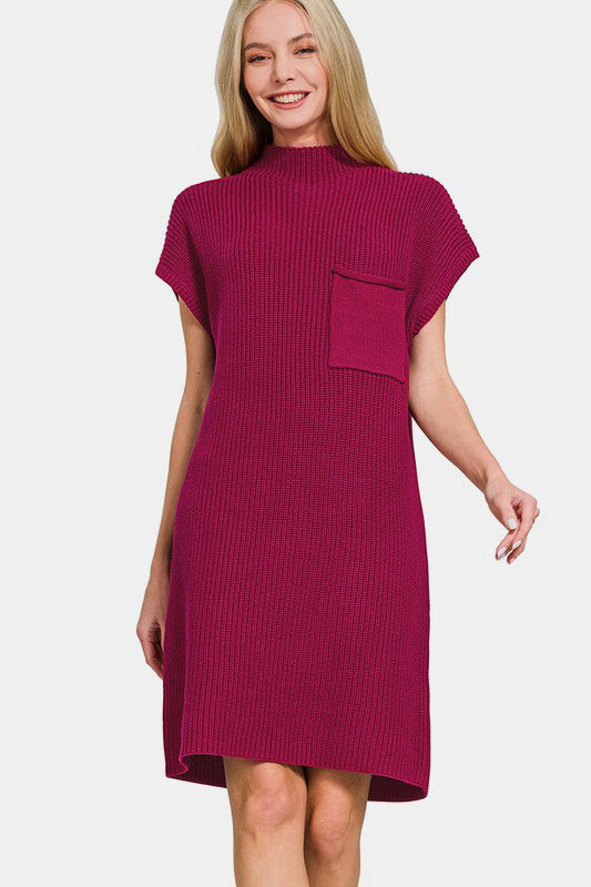 Zenana Mock Neck Short Sleeve Sweater Dress Cabernet Apparel Apparel Ship from USA TikTok Trendsi Zenana Trendsi https://www.cyberehub.com