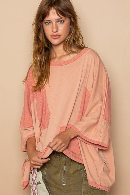 POL Frayed Edge Patchwork Oversized T-Shirt Brick Apparel/Tops POL Ship from USA TikTok Tops Trendsi USPS Walmart Walmart Apparel Trendsi https://www.cyberehub.com