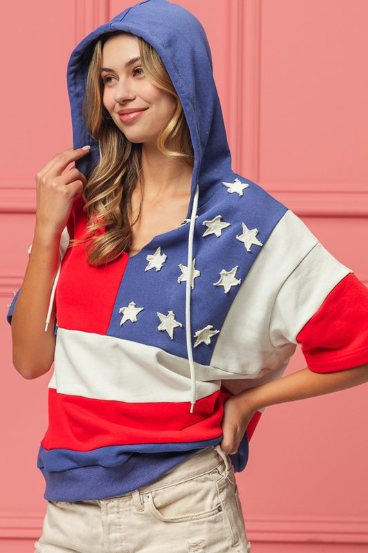 BiBi American Flag Theme Hoodie Navy Red Tops/Jackets/Sweaters BiBi Clothing Tops Ship from USA TikTok Trendsi USPS Walmart Trendsi https://www.cyberehub.com