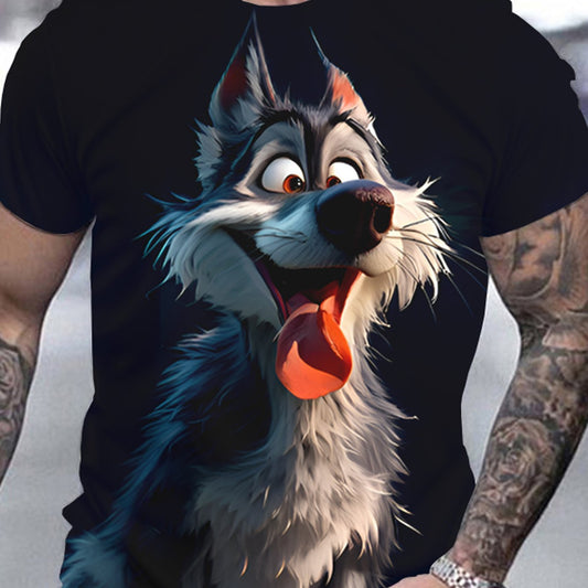 Men's 3D Wolf Print T-shirt - Casual Round Neck, Short Sleeved, Breathable Polyester - Perfect For Summer Outdoor And Casual Wear Apparel/Shirt/Graphic Shirt SNULLO https://www.cyberehub.com