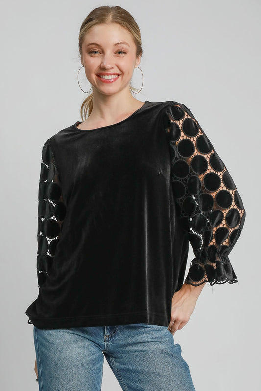 Umgee Polka Dot Lace Long Sleeve Round Neck Blouse Black Apparel Apparel Ship from USA TikTok Trendsi Umgee USA Trendsi https://www.cyberehub.com