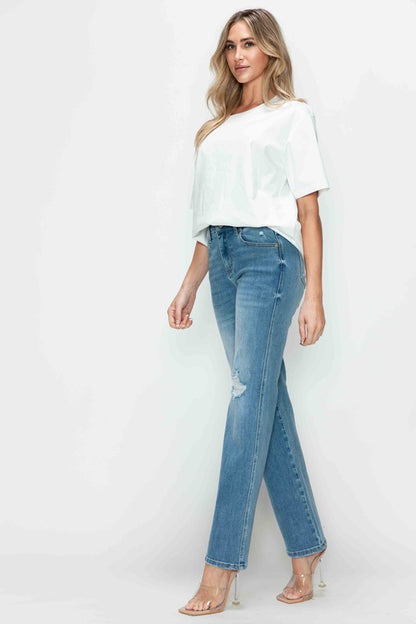 bytos Full Size Distressed High Rise Straight Jeans Apparel Apparel bytos Ship from USA TikTok Trendsi Trendsi https://www.cyberehub.com