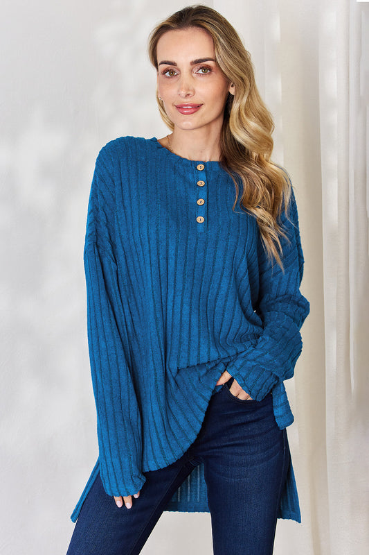 Basic Bae Full Size Ribbed Half Button Long Sleeve High-Low T-Shirt Sky Blue Apparel/Tops Basic Bae Ship from USA TikTok Tops Trendsi USPS Walmart Walmart Apparel Trendsi https://www.cyberehub.com