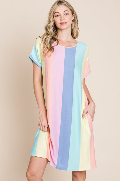 BOMBOM Striped Short Sleeve Dress with Pockets Apparel/Dress BOMBOM Dress Memorial Day Sale Ship from USA TikTok Trendsi USPS Walmart Walmart Apparel Trendsi https://www.cyberehub.com