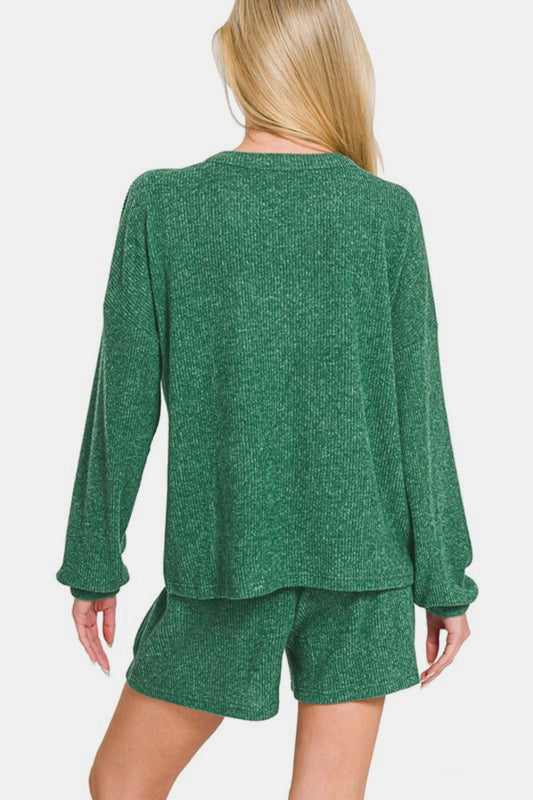 Zenana V-Neck Long Sleeve Ribbed Top and Shorts Set Apparel/Tops Ship from USA TikTok Tops Trendsi USPS Walmart Walmart Apparel Zenana Trendsi https://www.cyberehub.com