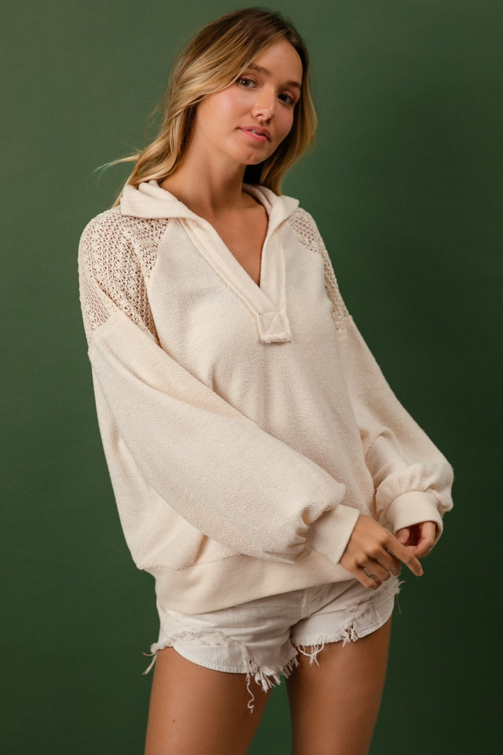 BiBi French Terry Lace Shoulder Top Tops/Jackets/Sweaters BiBi Clothing Tops Ship from USA TikTok Trendsi USPS Walmart Trendsi https://www.cyberehub.com