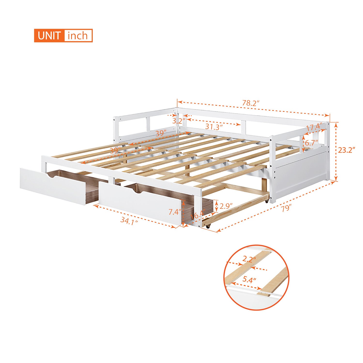 Wooden Daybed with Trundle Bed and Two Storage Drawers , Extendable Bed Daybed,Sofa Bed for Bedroom Living Room,White Furniture Giga GNJ Home Home & Garden Home Goods Walmart Giga https://www.cyberehub.com