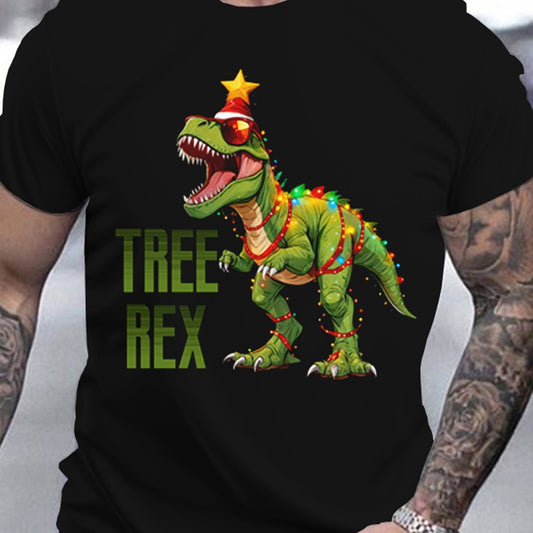 3D Printed Festival Christmas Tree Dinosaur T-shirt - Men's Casual Summer Top, Round Neck Short Sleeve Apparel/Shirt/Graphic Shirt SNULLO https://www.cyberehub.com