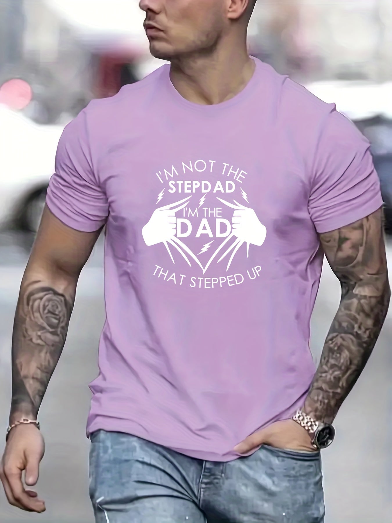 Stand Up Dad Stepfather T-shirt, Men's T-shirt, Summer, Spring, Autumn Casual Short Sleeved T-shirt, Top As Gifts Apparel/Shirt/Graphic Shirt SNULLO https://www.cyberehub.com
