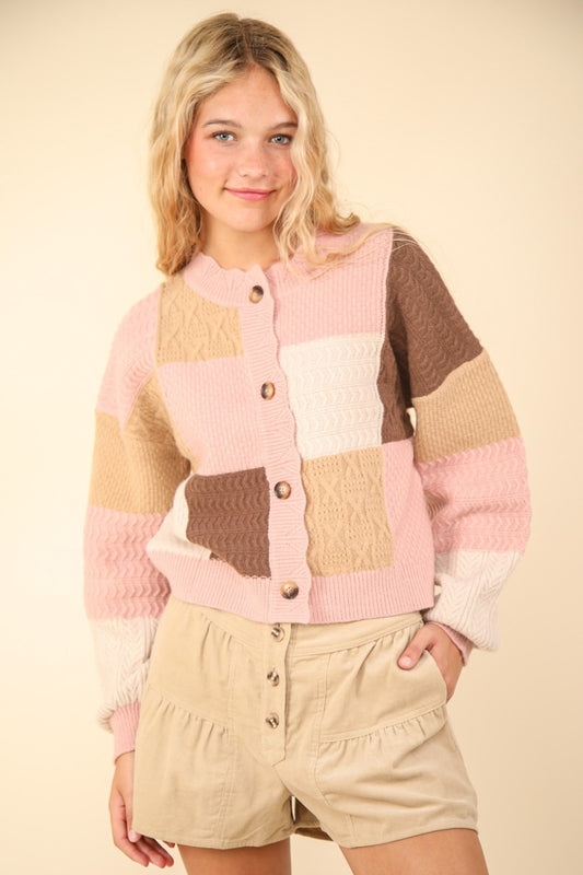 VERY J Color Block Button Down Textured Sweater Cardigan Blush Shirt Apparel Clothing Tops Ship from USA Shirts USA VERY J Women Trendsi https://www.cyberehub.com