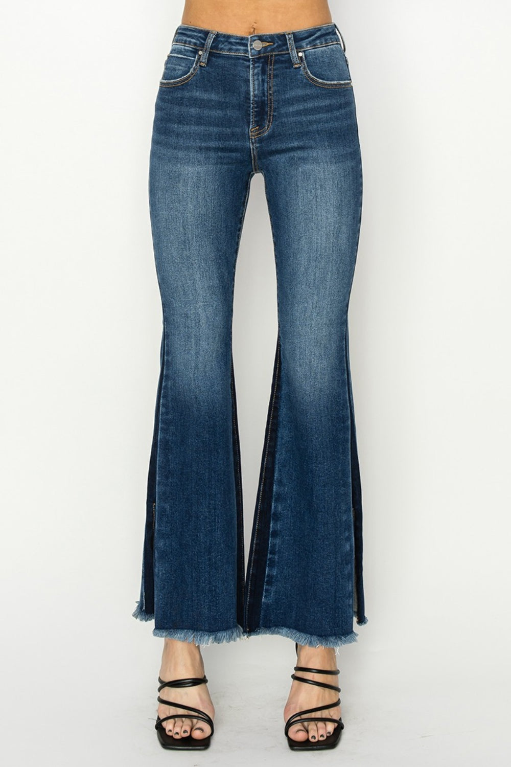 RISEN Full Size High Rise Side Shadow Seam Detail Slit Flare Jeans Bottoms Bottoms Clothing RISEN Ship from USA Women Trendsi https://www.cyberehub.com