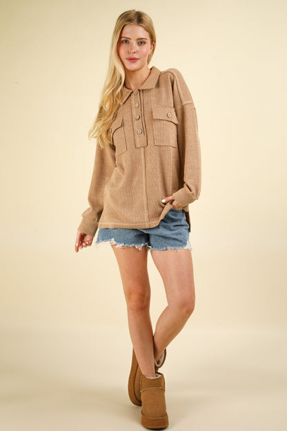 VERY J Collared Half Button Knit Top with Pockets Shirt Apparel Clothing Tops price-change-job-active Ship from USA Shirts USA VERY J Women Trendsi https://www.cyberehub.com