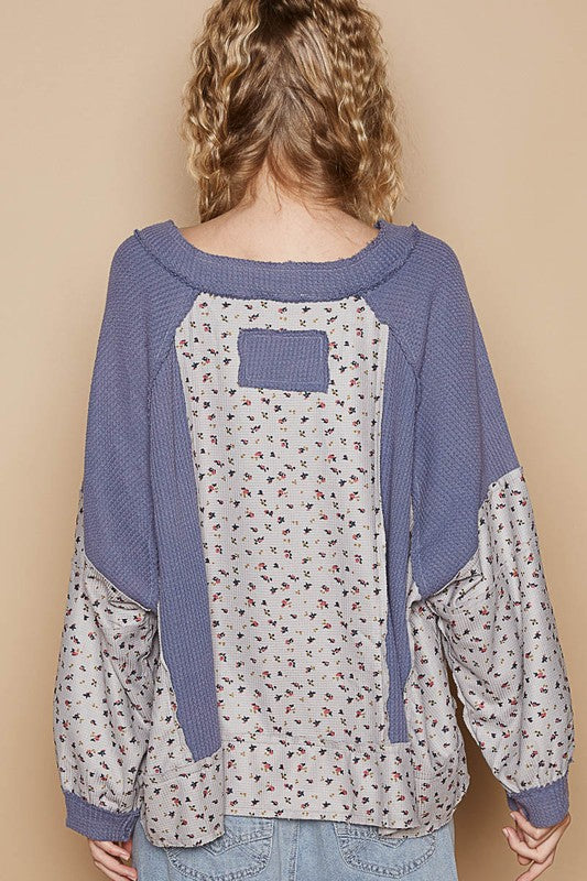 POL Waffle Knit Floral Notched Long Sleeve Top Tops/Jackets/Sweaters Clothing Tops POL Ship from USA TikTok Trendsi USPS Walmart Trendsi https://www.cyberehub.com