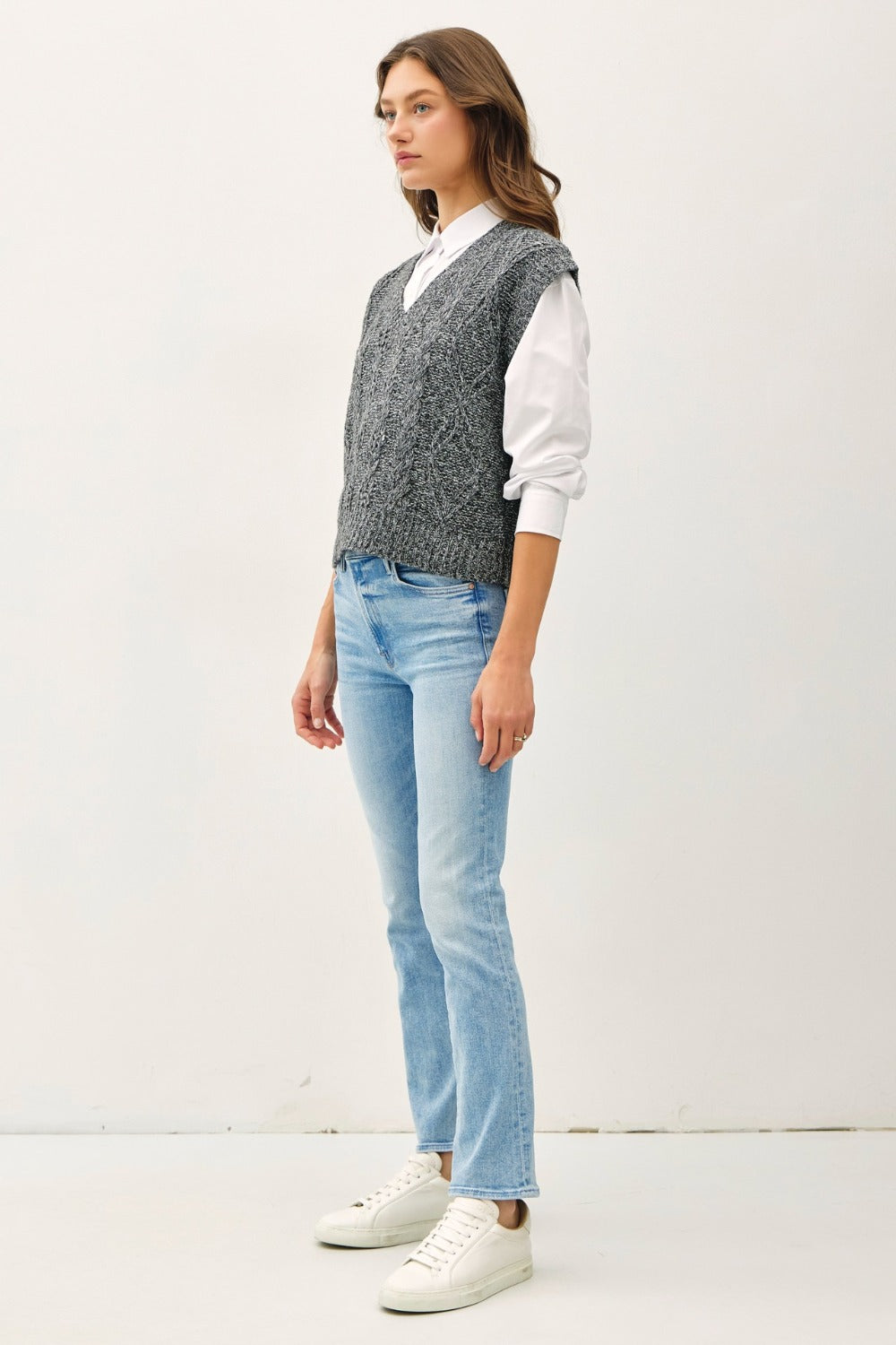 Be Cool Cable Knit V-Neck Sweater Vest Tops/Jackets/Sweaters BE COOL Clothing Tops Ship from USA TikTok Trendsi USPS Walmart Trendsi https://www.cyberehub.com