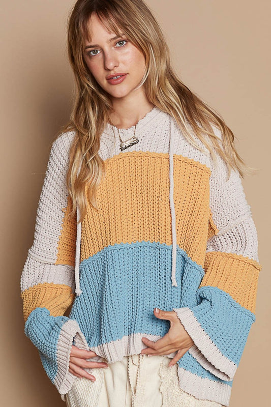 POL Color Block Long Sleeve Hooded Sweater Blue Mustard Multi Shirt Apparel Clothing Tops POL Ship from USA Shirts USA Women Trendsi https://www.cyberehub.com