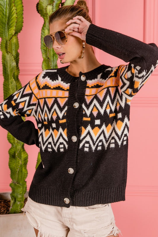 BiBi Ethnic Pattern Button Up Knit Cardigan Shirt Apparel BiBi Clothing Tops Ship from USA Shirts USA Women Trendsi https://www.cyberehub.com