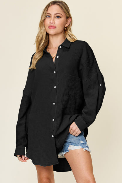 Double Take Full Size Pocketed Texture Button Up Shirt Apparel/Tops Double Take Ship from USA TikTok Tops Trendsi USPS Walmart Walmart Apparel Trendsi https://www.cyberehub.com