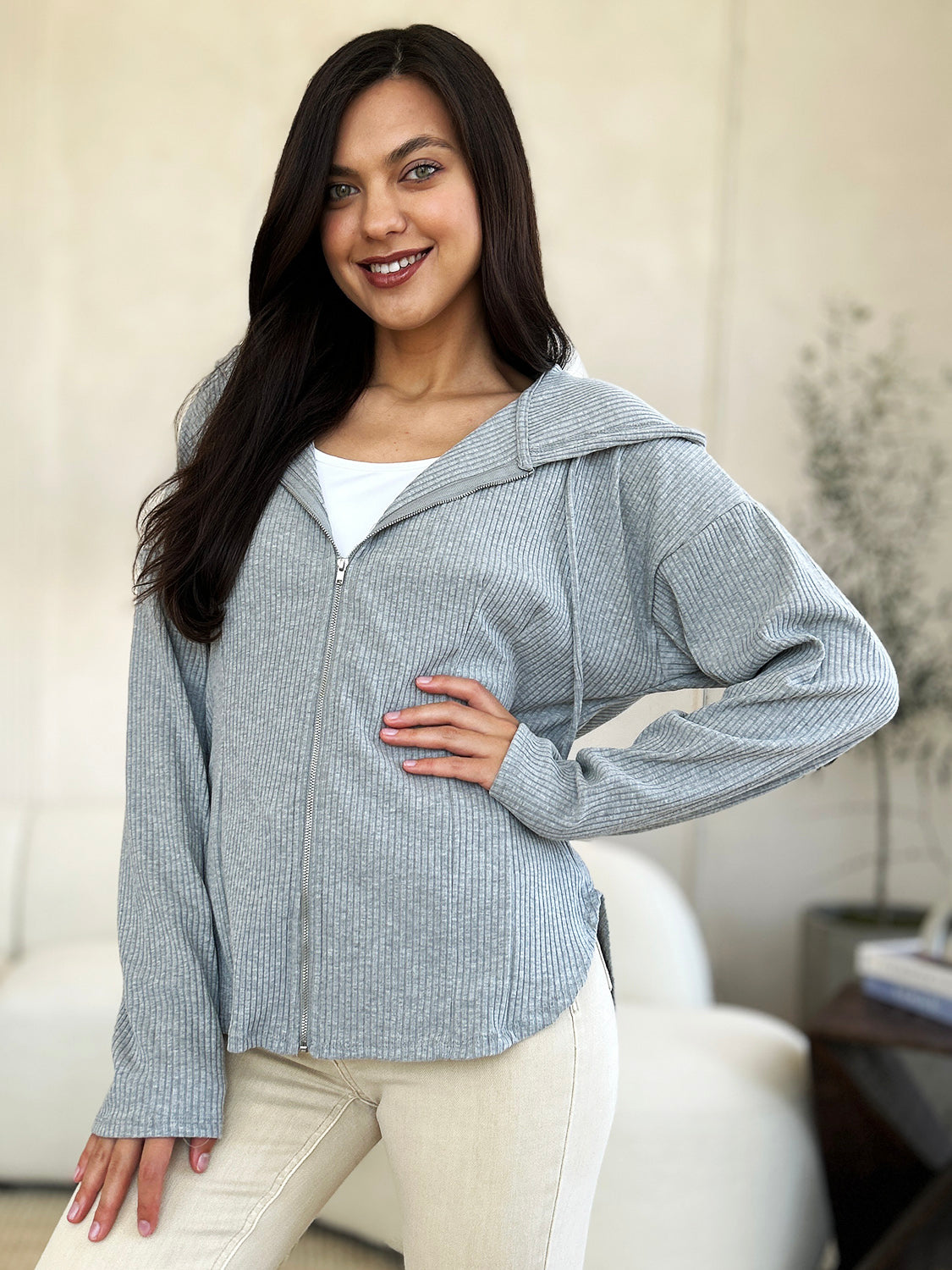 Culture Code Full Size Ribbed Zip Up Drawstring Hooded Jacket Shirt Apparel Clothing Tops Culture Code Ship from USA Shirts USA Women Trendsi https://www.cyberehub.com