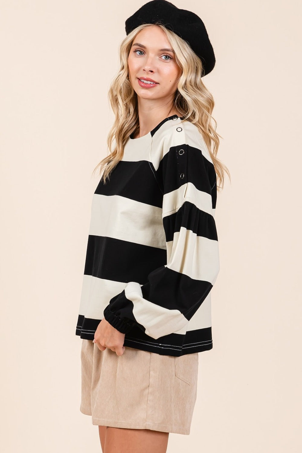Mittoshop Striped Snap Shoulder Long Sleeve T-Shirt Apparel/Tops Mittoshop Ship from USA TikTok Tops Trendsi USPS Walmart Walmart Apparel Trendsi https://www.cyberehub.com