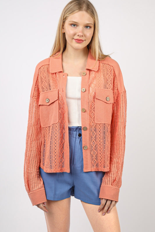 VERY J Button Up Long Sleeve Lace Shirt Salmon Tops/Jackets/Sweaters Clothing Tops Ship from USA TikTok Trendsi USPS VERY J Walmart Trendsi https://www.cyberehub.com
