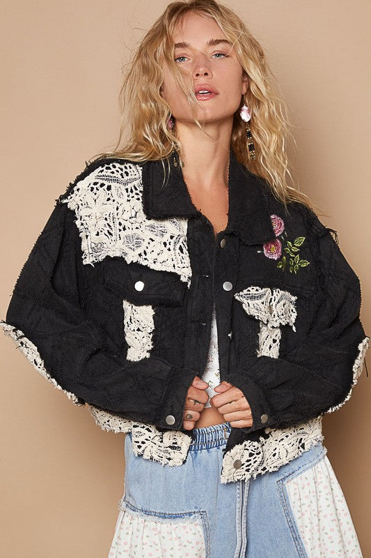 POL Crochet Patch Embroidered Button Up Jacket Black Apparel Apparel POL Ship from USA TikTok Trendsi Trendsi https://www.cyberehub.com