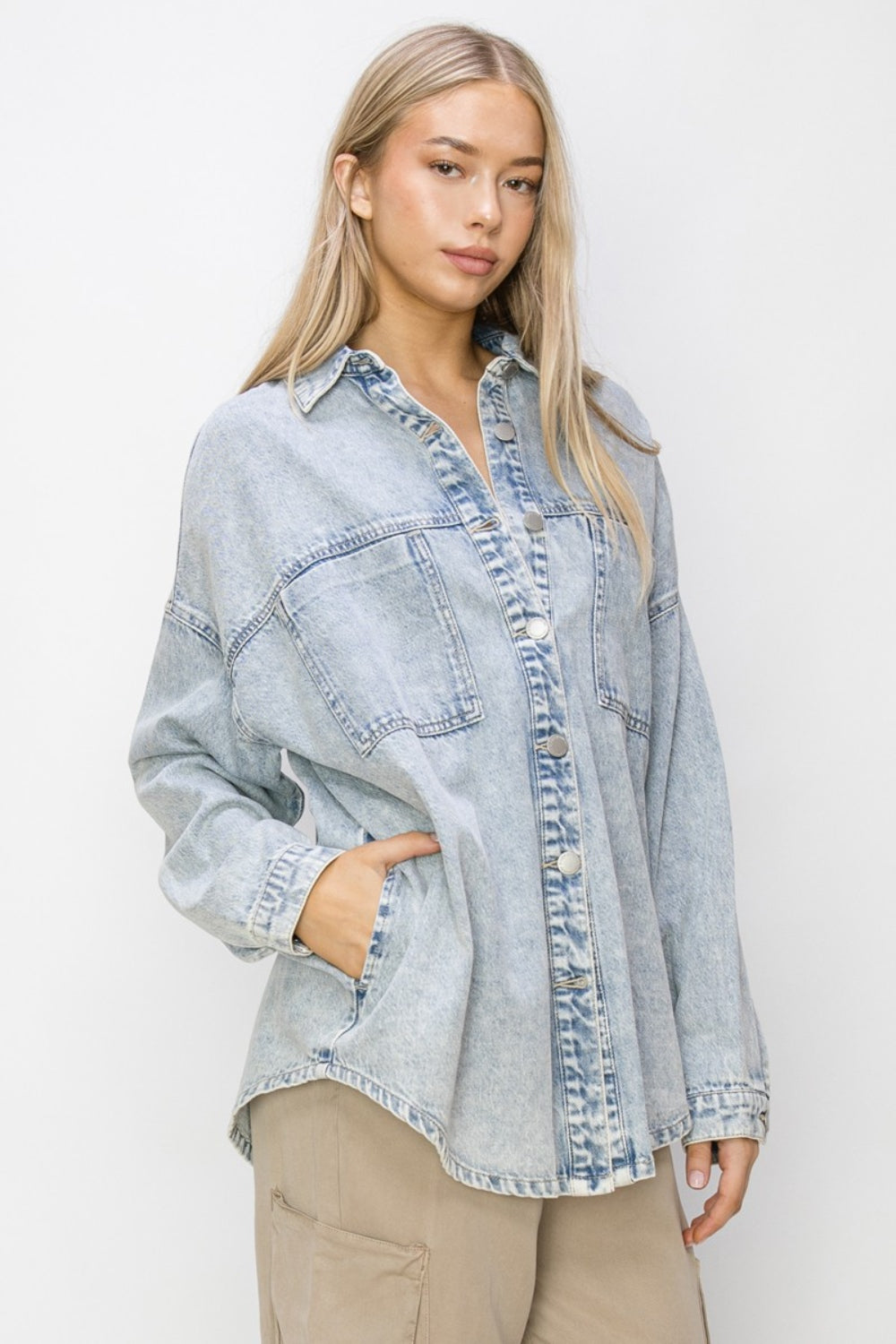 RISEN Button Up Long Sleeve Shacket Shirt Apparel Clothing Tops RISEN Ship from USA Shirts USA Women Trendsi https://www.cyberehub.com